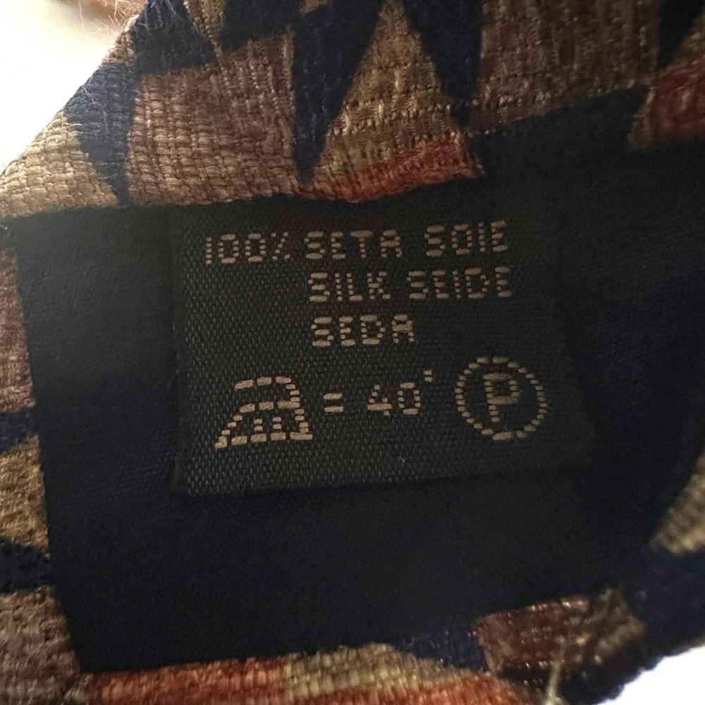 VTG Ermenegildo Zegna Silk Tie OS Orange Geometric Diamond‎ Harlequin Made Italy